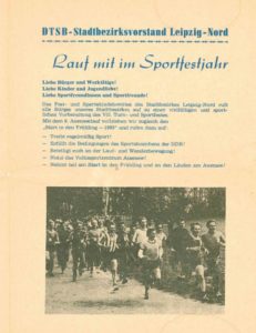 Informationsblatt 1983: DTSB-Stadtbezirksvorstand Leipzig-Nord – Aufruf zum Auenseelauf und zum Auensee-Marathon- Archiv: Rudi Ulbrich