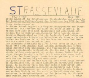 “STRASSENLAUF“ – legendäres Mitteilungsheft, im Volksmund „Bunge-Blatt“ – März 1975- Archiv: Prof. Frank Gottert