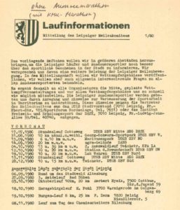 01/1980 - Deckblatt der ersten Ausgabe der Laufinformationen des Leipziger Meilenkomitees - Archiv: Prof. Frank Gottert
