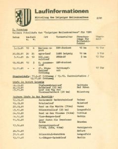 02/1981 – Deckblatt der Laufinformationen des Leipziger Meilenkomitees – Archiv: Manfred Busse