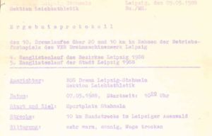 Ergebnisprotokoll 1988 des 10. DREMA-Laufs – Archiv: Christian Brendecke