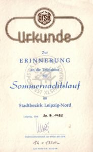 Urkunden vom Sommernachtslauf 1985 und Werner-Seelenbinder-Gedenklauf 1986 – Archiv: Christian Brendecke